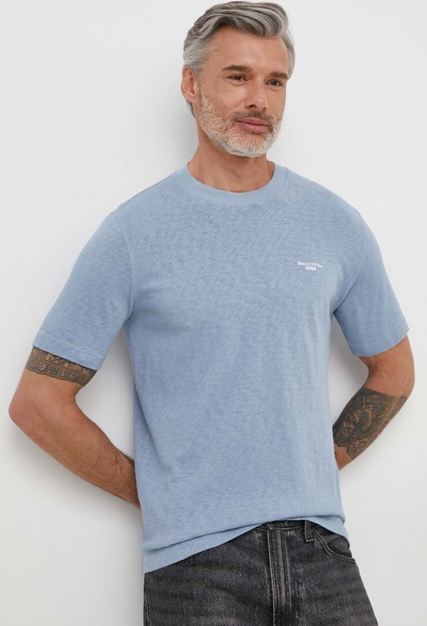 Niebieski t-shirt Marc O'Polo z bawełny z krótkim rękawem