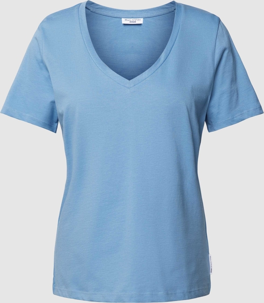 Niebieski t-shirt Marc O'Polo z dekoltem w kształcie litery v w stylu casual z bawełny