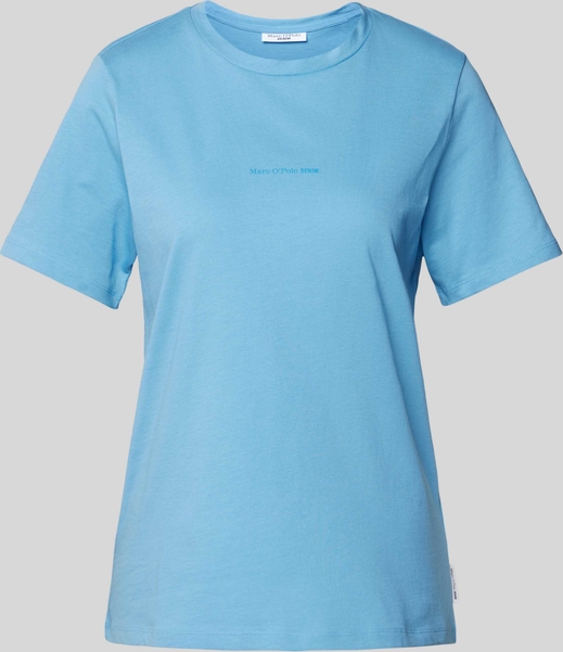 Niebieski t-shirt Marc O'Polo z krótkim rękawem z bawełny z okrągłym dekoltem