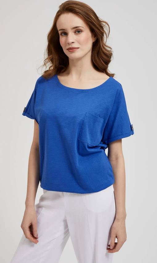 Niebieski t-shirt Moodo.pl w stylu casual z krótkim rękawem z okrągłym dekoltem