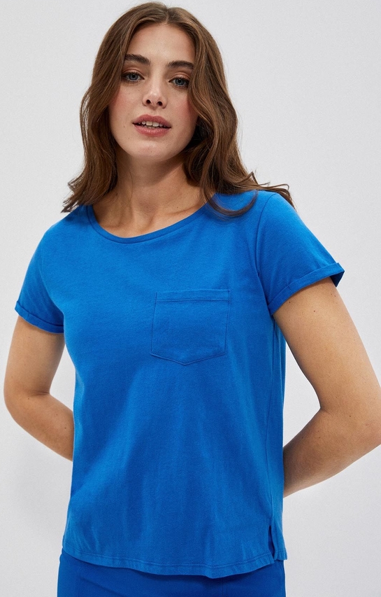 Niebieski t-shirt Moodo.pl z krótkim rękawem w stylu casual