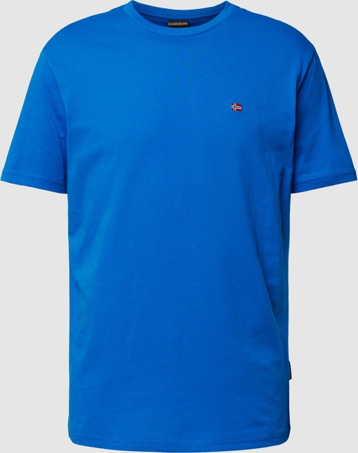 Niebieski t-shirt Napapijri w stylu casual z krótkim rękawem z bawełny