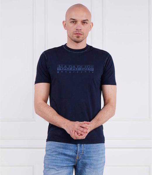 Niebieski t-shirt Napapijri z krótkim rękawem z bawełny