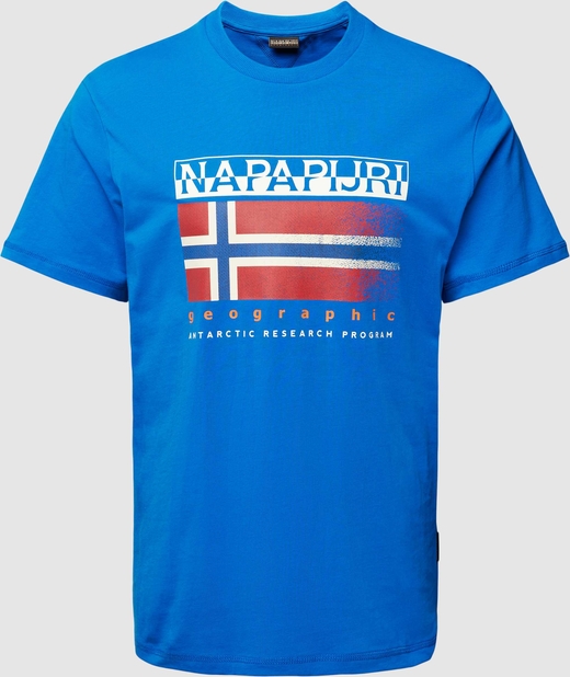 Niebieski t-shirt Napapijri z krótkim rękawem z nadrukiem