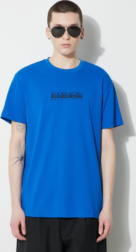 Niebieski t-shirt Napapijri z krótkim rękawem z nadrukiem