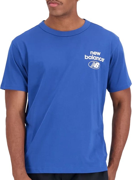 Niebieski t-shirt New Balance w stylu klasycznym z bawełny z krótkim rękawem