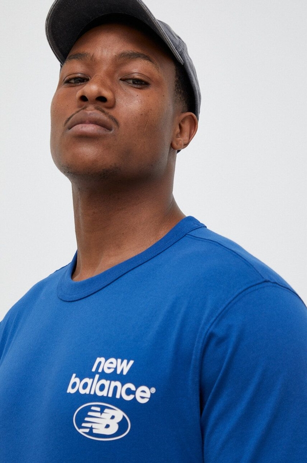 Niebieski t-shirt New Balance z bawełny