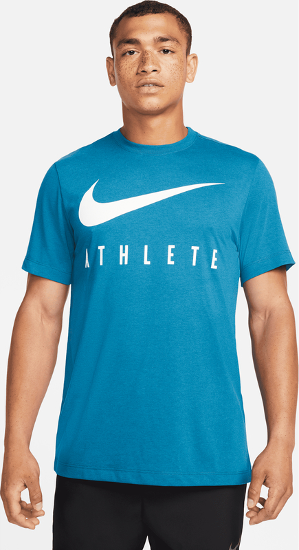 Niebieski t-shirt Nike z bawełny w sportowym stylu z krótkim rękawem