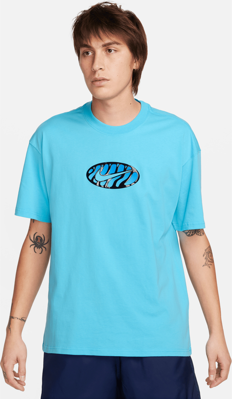 Niebieski t-shirt Nike z krótkim rękawem w sportowym stylu z bawełny