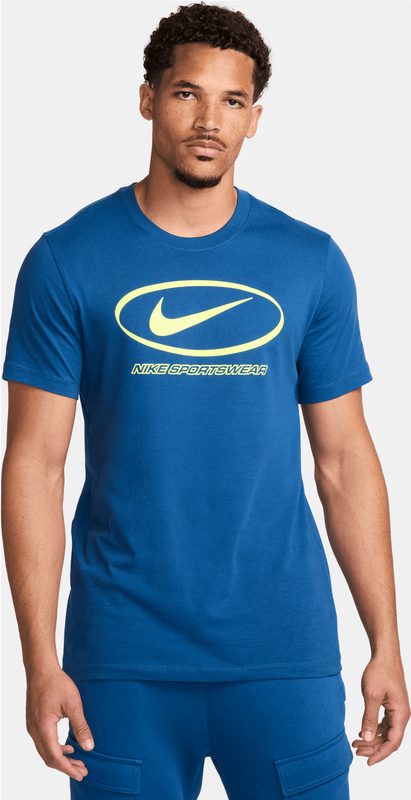 Niebieski t-shirt Nike z nadrukiem z krótkim rękawem w sportowym stylu