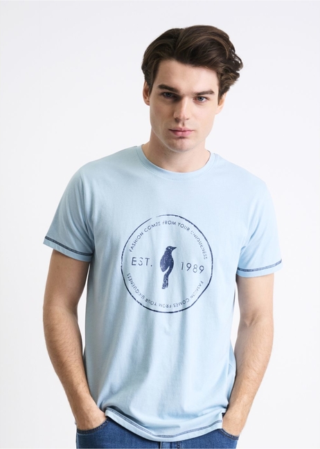 Niebieski t-shirt Ochnik w młodzieżowym stylu