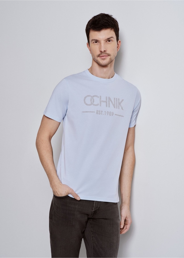 Niebieski t-shirt Ochnik w młodzieżowym stylu z krótkim rękawem