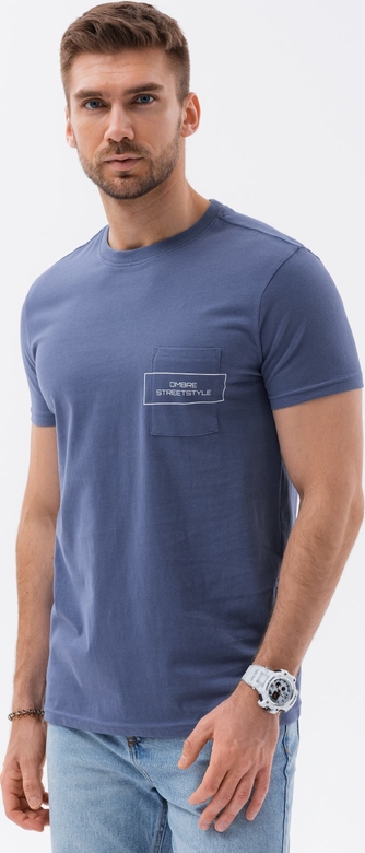 Niebieski t-shirt Ombre z krótkim rękawem z bawełny