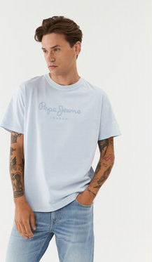 Niebieski t-shirt Pepe Jeans w młodzieżowym stylu z krótkim rękawem