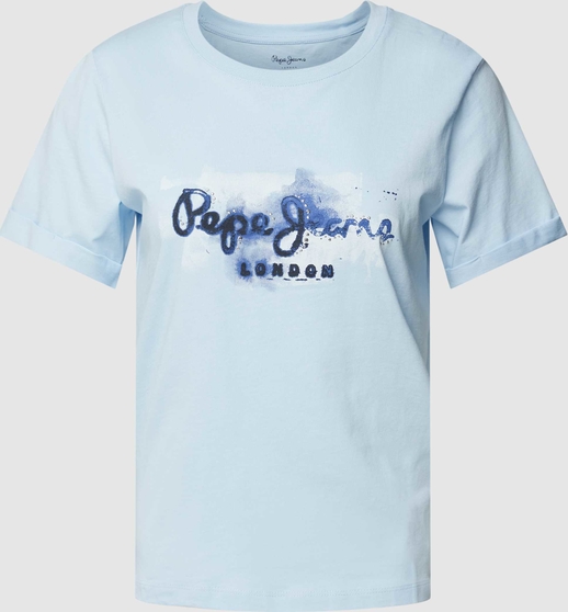 Niebieski t-shirt Pepe Jeans w młodzieżowym stylu z krótkim rękawem z bawełny