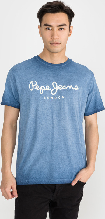 Niebieski t-shirt Pepe Jeans z bawełny z krótkim rękawem