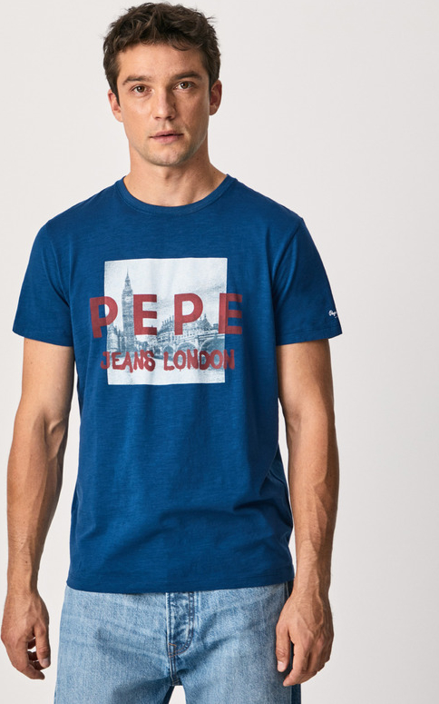 Niebieski t-shirt Pepe Jeans z krótkim rękawem w młodzieżowym stylu