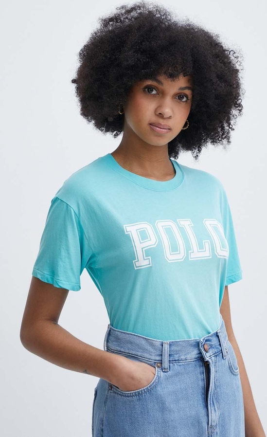 Niebieski t-shirt POLO RALPH LAUREN w młodzieżowym stylu z okrągłym dekoltem