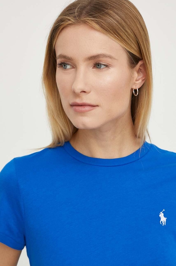 Niebieski t-shirt POLO RALPH LAUREN z okrągłym dekoltem z krótkim rękawem w stylu casual