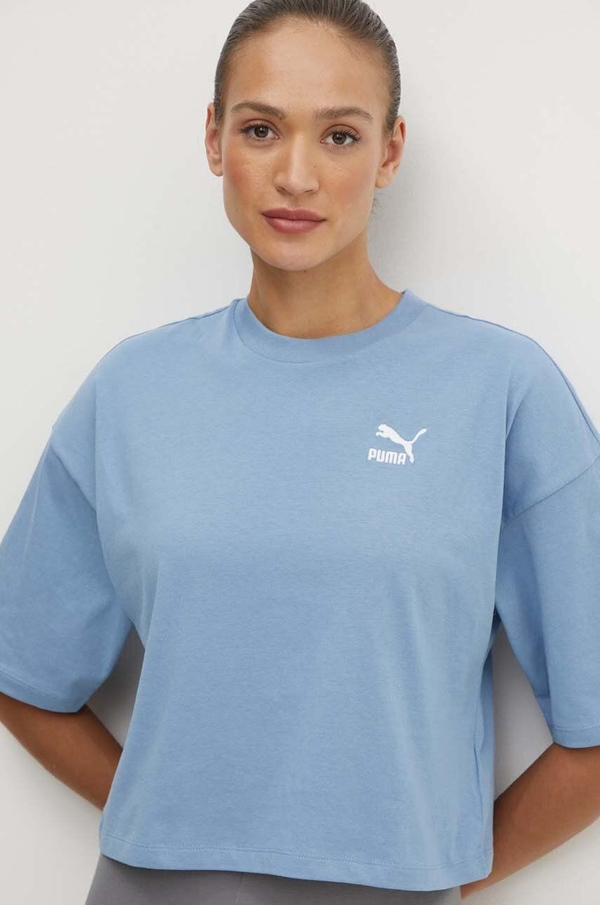 Niebieski t-shirt Puma z bawełny w sportowym stylu