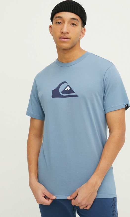 Niebieski t-shirt Quiksilver z krótkim rękawem z nadrukiem