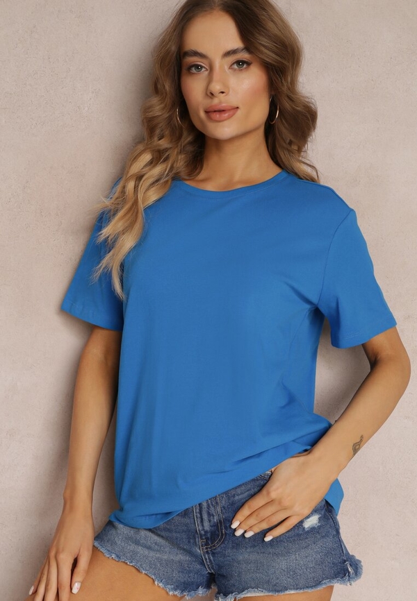 Niebieski t-shirt Renee z krótkim rękawem w stylu casual