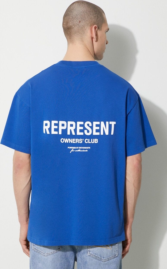 Niebieski t-shirt Represent z bawełny w młodzieżowym stylu z nadrukiem