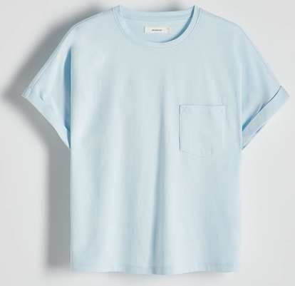 Niebieski t-shirt Reserved z okrągłym dekoltem z bawełny w stylu casual