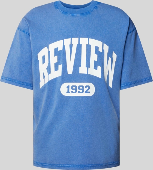 Niebieski t-shirt Review z bawełny z krótkim rękawem