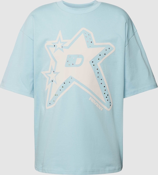 Niebieski t-shirt Review z bawełny z krótkim rękawem w młodzieżowym stylu