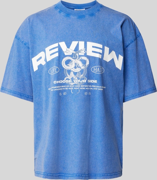 Niebieski t-shirt Review z krótkim rękawem z bawełny w młodzieżowym stylu