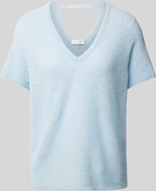 Niebieski t-shirt Rich & Royal w stylu casual z krótkim rękawem z dekoltem w kształcie litery v
