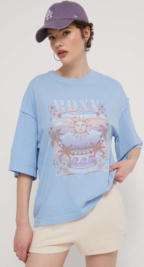 Niebieski t-shirt Roxy z bawełny