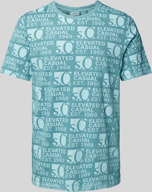 Niebieski t-shirt S.Oliver z krótkim rękawem z nadrukiem z bawełny