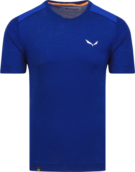 Niebieski t-shirt Salewa w sportowym stylu z krótkim rękawem z tkaniny