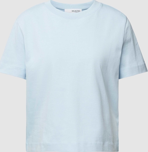 Niebieski t-shirt Selected Femme z okrągłym dekoltem z bawełny