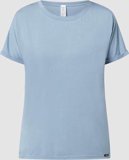 Niebieski t-shirt Skiny z dresówki z krótkim rękawem