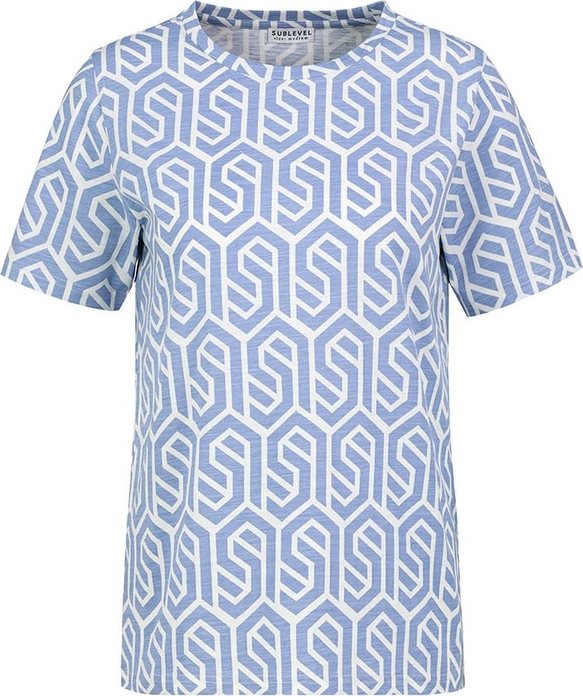 Niebieski t-shirt SUBLEVEL z krótkim rękawem z bawełny z okrągłym dekoltem