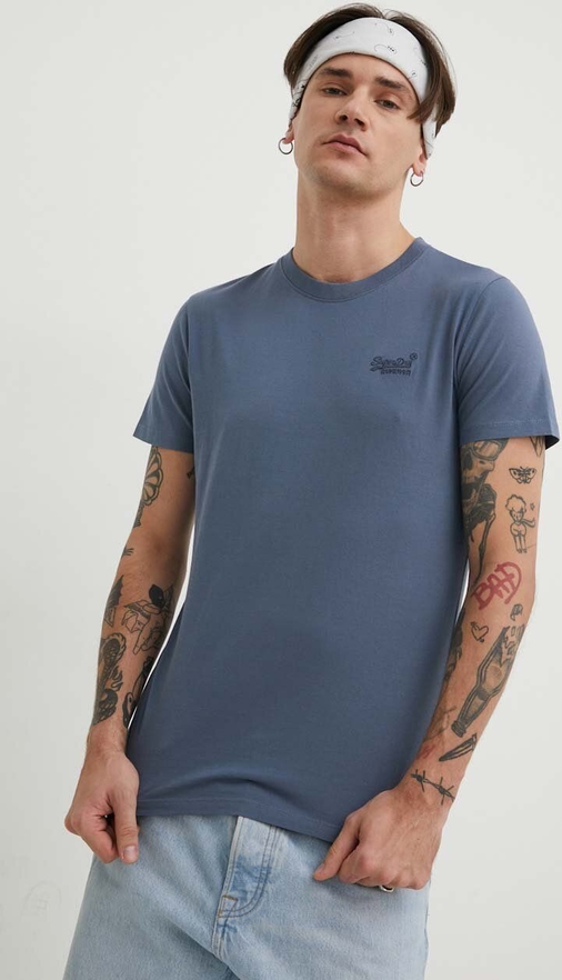 Niebieski t-shirt Superdry w stylu casual z bawełny z krótkim rękawem