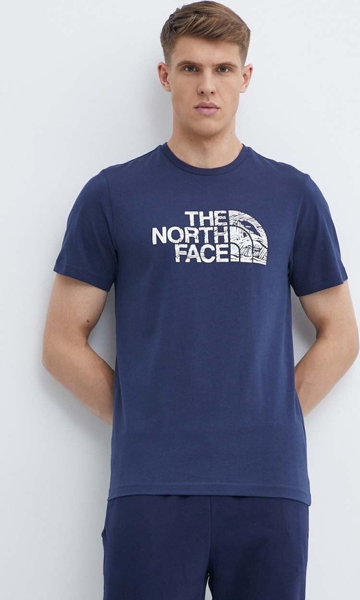 Niebieski t-shirt The North Face z bawełny w młodzieżowym stylu