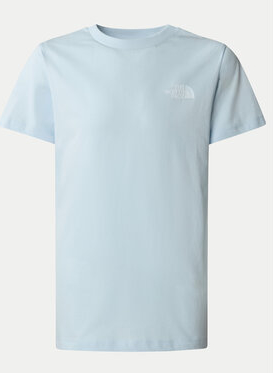 Niebieski t-shirt The North Face z krótkim rękawem z okrągłym dekoltem w sportowym stylu