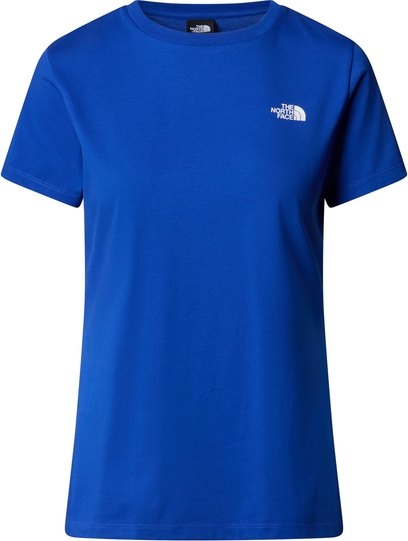 Niebieski t-shirt The North Face z okrągłym dekoltem z krótkim rękawem w sportowym stylu