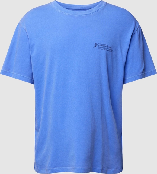 Niebieski t-shirt Thinking MU w stylu casual z bawełny z krótkim rękawem
