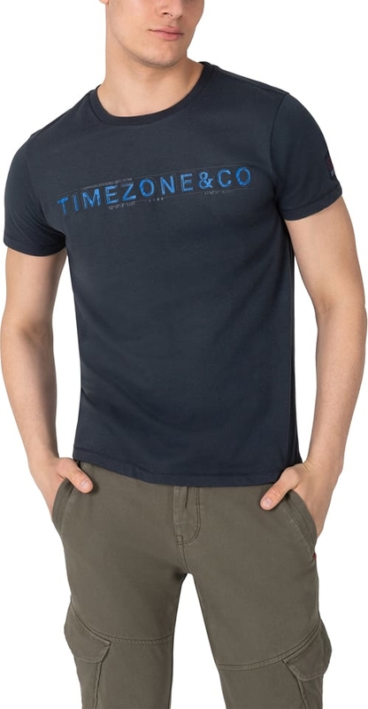 Niebieski t-shirt Timezone z krótkim rękawem z bawełny