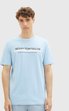 Niebieski t-shirt Tom Tailor Denim w młodzieżowym stylu