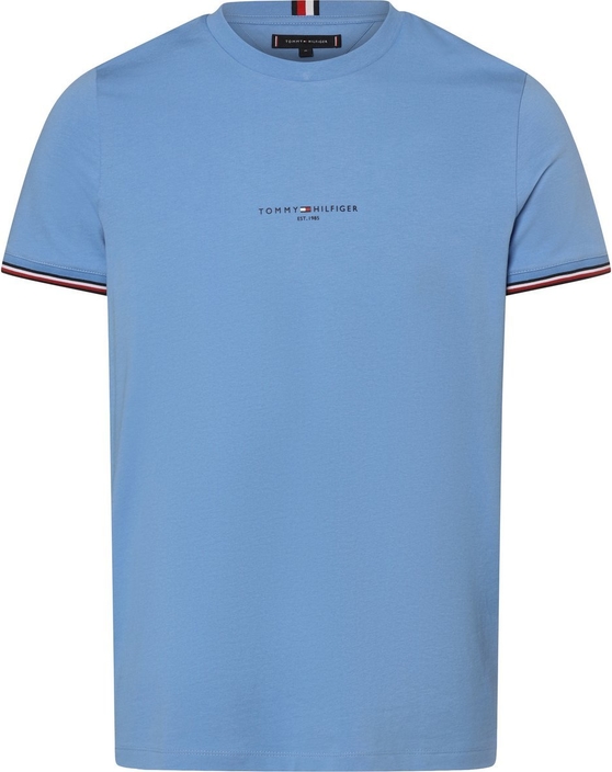 Niebieski t-shirt Tommy Hilfiger w stylu casual z krótkim rękawem z bawełny