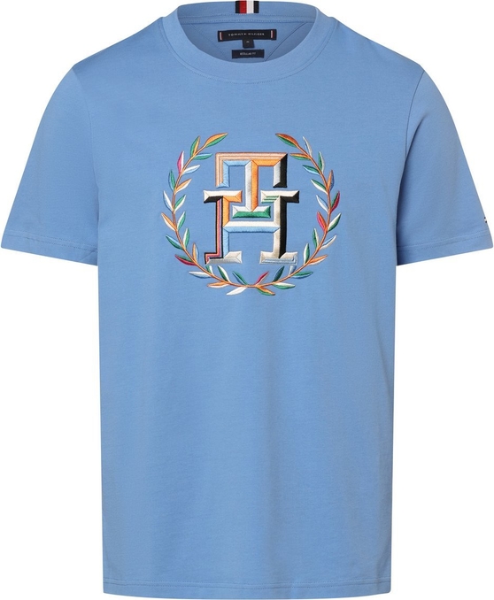 Niebieski t-shirt Tommy Hilfiger w stylu klasycznym z krótkim rękawem z bawełny