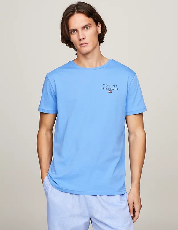 Niebieski t-shirt Tommy Hilfiger z krótkim rękawem w stylu casual