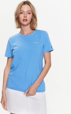 Niebieski t-shirt Tommy Hilfiger z krótkim rękawem w stylu casual z okrągłym dekoltem
