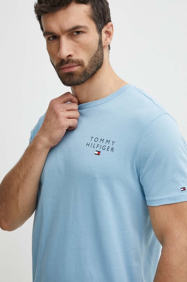 Niebieski t-shirt Tommy Hilfiger z krótkim rękawem z bawełny